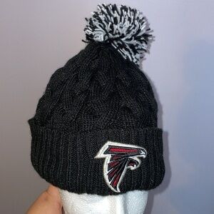 New Era NFL Atlanta Falcons Glittery Black Cable Knit Beanie Hat With Pom Pom